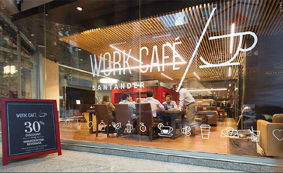 Santander Work Café with people sitting inside