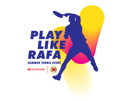 Illustration of tennis player advertising the Play like Rafa summer tennis event.