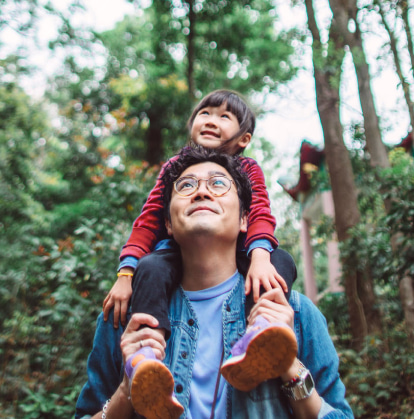 Man with child on his shoulders