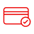 Red outline icon of card with check mark
