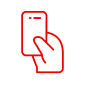 Red outline icon of mobile phone in a hand