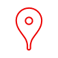 Red outline icon of a map pinpoint.
