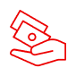 Red outline icon of cash in a hand