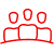 Red outline icon of 3 people