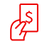 red outline icon of a hand holding money